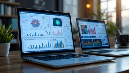 Exploring data visualization trends through interactive dashboards and advanced analytics on modern business laptops