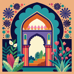 Intricate Traditional Andalusian Arabesque Archway Embellished with Ornate Patterns in Shades of Blue