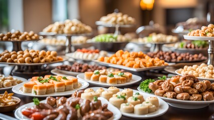 A lavish buffet table displays a delightful variety pastries sweets, perfect a special event.