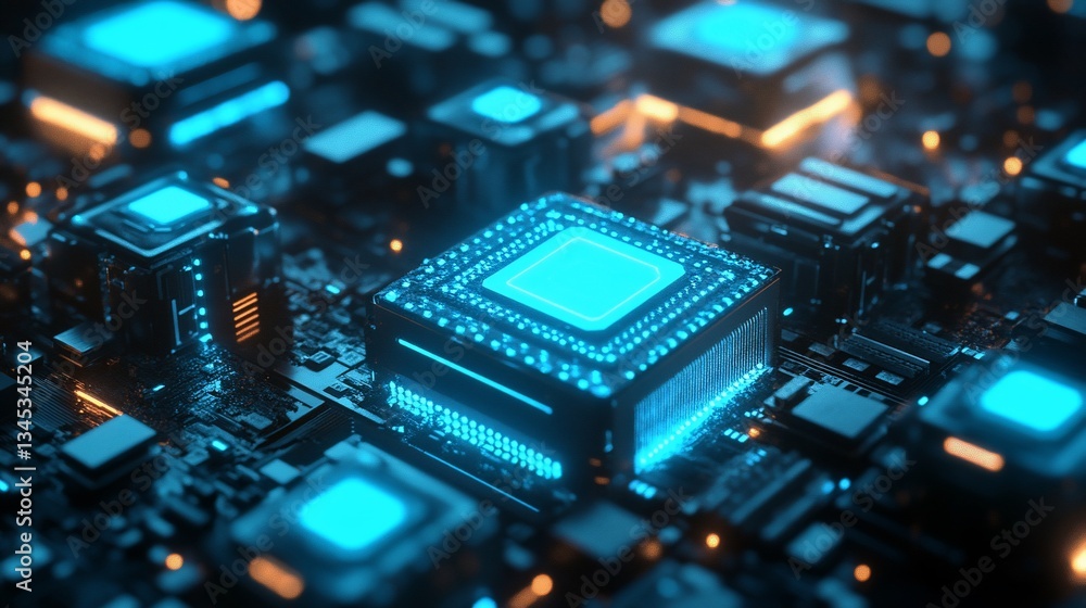 Aufkleber intricate circuit board with glowing components and advanced technology