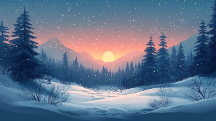 A cozy winter Christmas background featuring a festive atmosphere with snow-covered trees, twinkling lights, and a warm, inviting glow. The scene captures the essence of holiday cheer, perfect for the