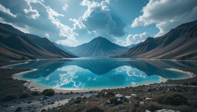 Hermosa cordillera que contiene un lago de agua cristalina en un d&iacute;a soleado.    