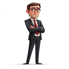 Obraz premium Confident business professional in a suit standing with crossed arms, showcasing determination and a modern corporate style