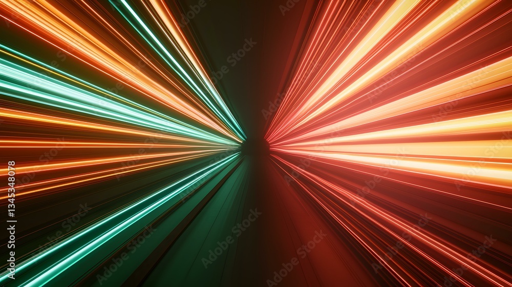 Poster the image contains an abstract representation of speed and energy, showing vibrant teal and orange l