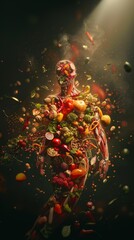 Creative Human Body Anatomy Made with Health Foods for Wellness and Nutrition