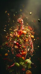 Human Body Anatomy Composed of Health Foods Highlighting Nutrition and Wellness