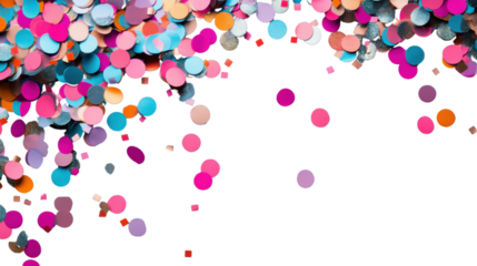 Colorful confetti falling on transparent background for festive celebration