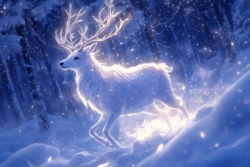 Glowing Mystical Deer in Snowy Forest