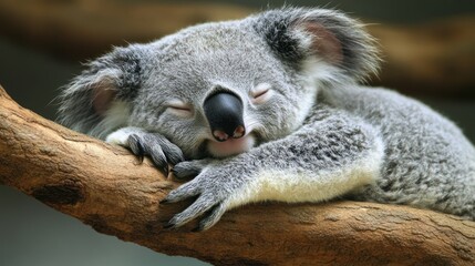 Naklejka premium Adorable Sleeping Koala on a Branch