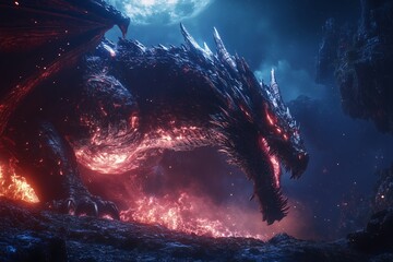 Fire-Breathing Dragon Under the Moonlight