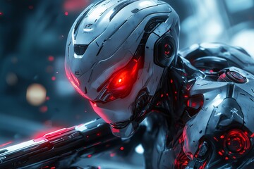 Futuristic Cyborg with Red Eyes