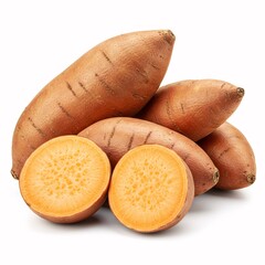 Vibrant Sweet Potatoes on White Background