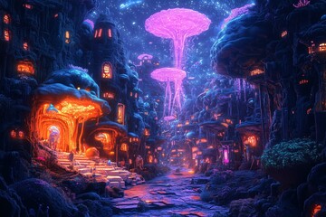 Glowing Fantasy Mushroom Forest