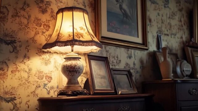 The bedside lamp illuminated the room softly, casting a warm glow over the table beside the bed.
