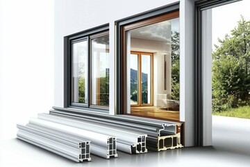 Different PVC Profile Windows Isolated on White Background