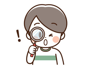 こども_虫眼鏡を覗く男の子_！