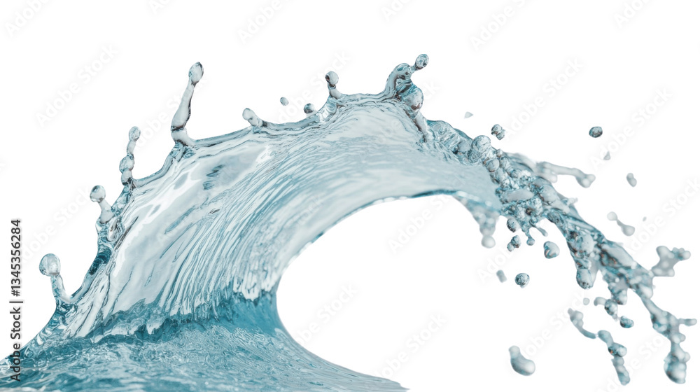 Poster clean water splashing and forming an arc on transparent background