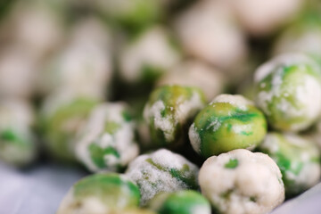 Close up shot of Salted Crispy Green Peas Bean for snacking