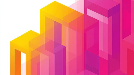 Vibrant geometric shapes in pink and yellow create dynamic abstract pattern