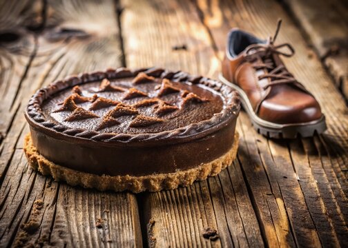 Delicious Mud Pie with a Boot Print, Rustic Outdoor Food Photography
