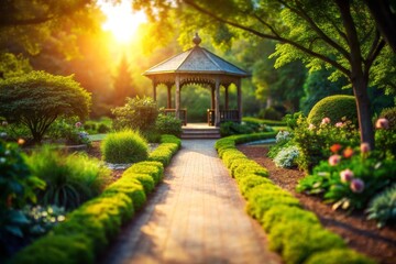 Obraz premium Serene Garden Gazebo at Sunset