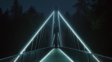 Futuristic Bridge at Night: Illuminated Pathway into the Darkness