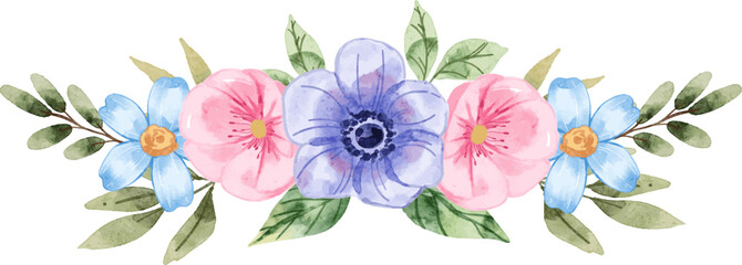 Obraz premium Watercolor Flower Cluster. Hand Painted Botanical Illustration for wedding invitations, greeting cards, branding, social media, and DIY projects