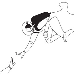 woman astronaut, metaphorical associative map first contact. Vector illustration