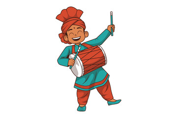Indian Kids Characters Playing Drum