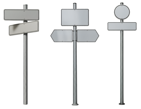 Blank Road Signs on Metal Poles - Customizable Mockup for Design Projects isolated on white or transparent png background