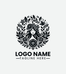 woman silhouette adorned with floral elements. Beauty logo concept