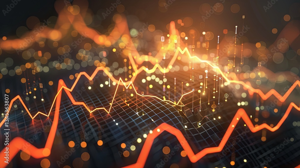 Poster rising financial charts and market symbols showcasing price growth and investment trends for busines