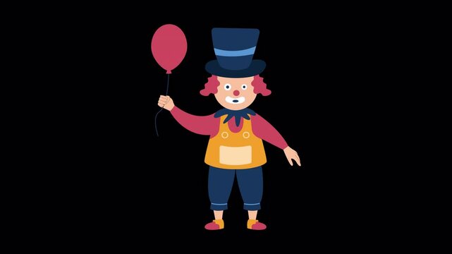 Clown with Balloons. 4k Animation With Alpha Channel