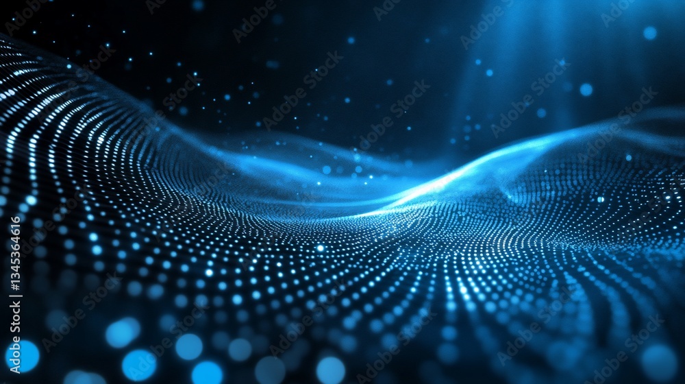 Aufkleber abstract blue digital particle wave and light abstract technology background