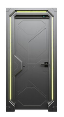 Futuristic Gray Metal Door with Yellow Accent Lighting isolated on white or transparent png background