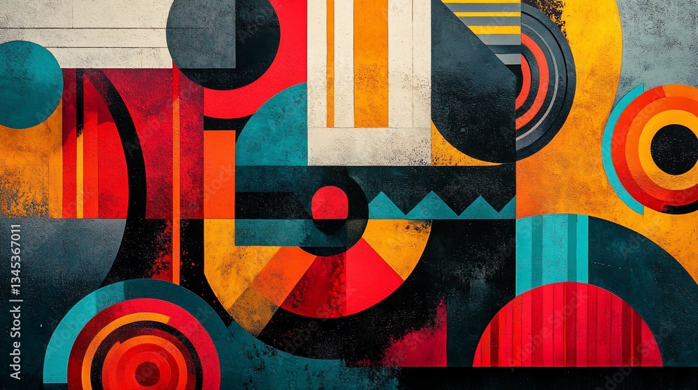 Poster bold geometric abstraction with circles and rectangles in vivid colors