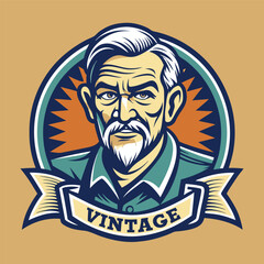 Fototapeta premium Vintage Vector Illustration of a Sophisticated Elderly Gentleman with a Refined Logo Design