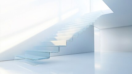 Obraz premium Modern Architecture Glass Staircase in Bright Minimalist White Interior