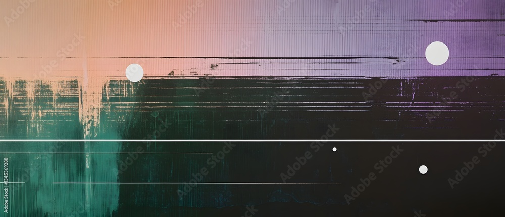 Poster an abstract contemporary composition featuring a gradient background in muted shades of green purple