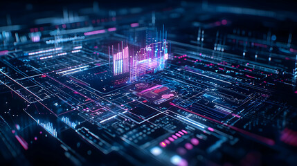 Abstract Futuristic Circuit Board Design With Glowing Neon Lines