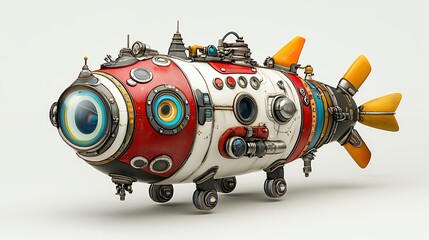 Whimsical Red and White Pixelated Submarine with Large Eye