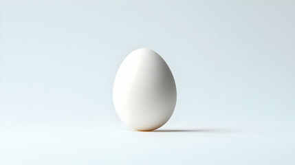 Single White Egg on Light Blue Background with Soft Lighting and Shadow