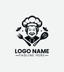 smiling chef portrait with toque and apron. Culinary logo