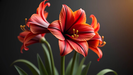 Fototapeta premium Amaryllis with large bell-shaped flowers on tall, robust stems