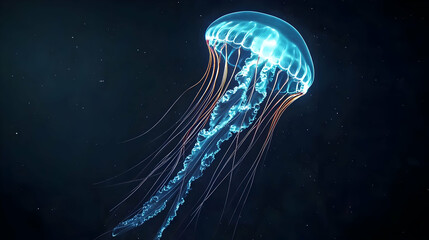 Glowing Digital Jellyfish In Dark Water