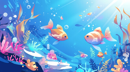 Goldfish under the sea cartoon colorful illustration