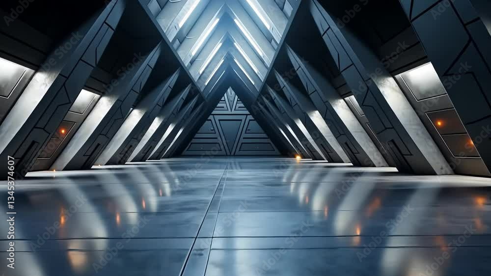 Poster futuristic corridor with triangular architecture