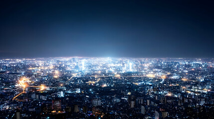 Obraz premium Night City Lights Aerial View