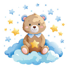 Fototapeta premium Delicate Watercolor Illustration of a Snuggly Nursery Teddy Bear