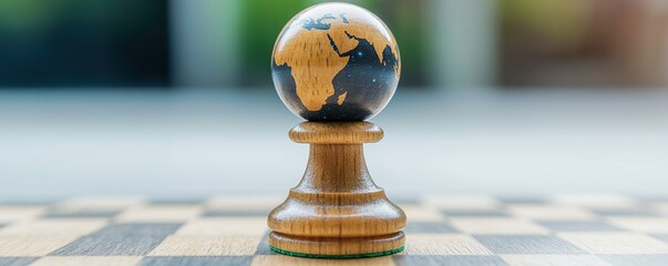 Global Living Exploration Concepts. Chess piece with globe representing strategy and global thinking.
